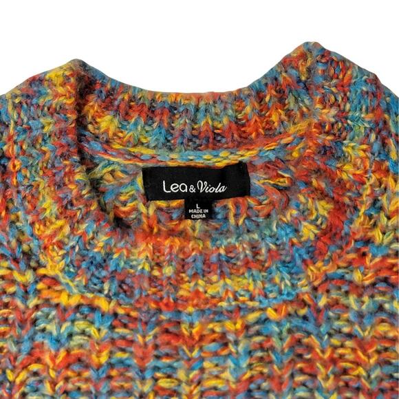 LEA & VIOLA Rainbow Puff Sleeve Sweater Womens L Beautiful Eclectic Winter Style - Picture 8 of 12
